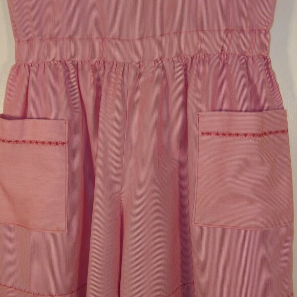 Vintage Hand Made Button Shoulder Pocketed Cotton Romper Sz M /L 8-10 - Picture 3 of 5